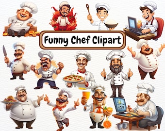 Funny Chef Clipart, Cooking Clipart, Cartoon Chef, Cooking Tools Png, Baking Illustrations, Restaurant Clipart, Commercial Use, Scrapbooking