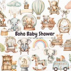Boho Baby Shower Clipart, Nursery Decor PNG, Baby Wall Art, Boho Watercolor, Cute Neutral Nursery Clipart, Instant Download, Commercial Use