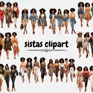 Sistas Clipart, Black Sista Clipart, Black Women Clipart, Black Queen Girl Boss Clipart, Black Girl Sublimation, Fashion Black Woman Clipart