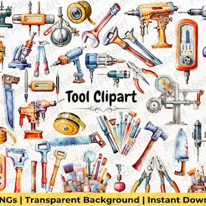 Tools Clipart Bundle, Mechanic Tool Clipart, Hand Tool Clipart, Handyman Toolbox Graphics hammer wrench screwdriver drill ruler tape measure
