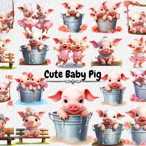 Cute Baby Pig Clipart, Funny Pig Clipart, Piglet Clipart, Happy Pig Clipart, Funny Animal Clipart, Cute Animals Sublimation, Commercial Use