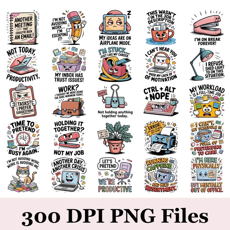 Sarcastic Office PNG Bundle | 45+ Funny Work Quotes Clip Art • Digital ...