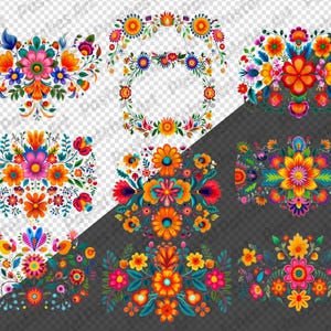 Mexican Fiesta Flowers Clipart, Vibrant Watercolor Otomi Floral ...