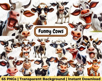 Funny Cows PNG Bundle, Cool Cow Clip Art, Funny Cow Clipart, Emotional Cows, Cow Sublimation Design Digital Download TShirt Mug Farm Design