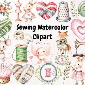 Sewing Clipart, Vintage Seamstress PNG, Sewing Machine Clipart, Knitting Clipart, Watercolor Tailoring Craft, Needle And Thread Clipart