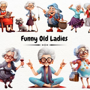 Grappige oude dames clipart, schattige cartoon oma, gelukkige vrouw clipart, gekke oude dame clipart, grappige oma sublimatie, commercieel gebruik, commercieel gebruik png