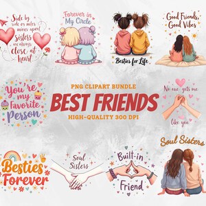 Bästa vänner Clipart Set, Soul Sisters PNG Illustration, BFF Flicka Digital Konst, Brunett och Blond Vänskap, Bästisar PNG, Systrar Syskon