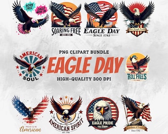 Pakiet clipartów Patriotic Eagle PNG: wzory amerykańskie i na 4 lipca (pliki cyfrowe)