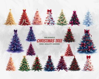 Watercolor Christmas Tree PNG Bundle, Festive Holiday Trees Clipart, Winter Aesthetic Xmas Illustrations, Sublimation Art, Digital Download