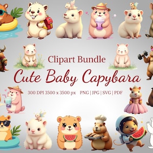 Kawaii Capybara PNG Bundle - Cute Baby Capybara SVG Clipart, Stickers, Digital Download for Cricut & Sublimation