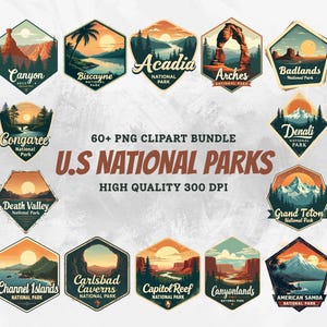 US National Parks PNG Bundle: Vintage Clipart, Sublimation Designs (Digital Download)