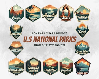 US Nationalparks PNG Bundle: Vintage Clipart, Sublimationsdesigns (Digitaler Download)