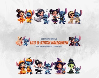 Stitch Halloween Png Bundle, Cute Lilo And Stitch Halloween Clipart, Cartoon Digital Download, Spooky Sublimation Design, Printable Art