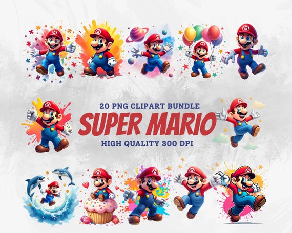 スーパーマリオPNGバンドル、かわいいゲーマークリップアートセット 