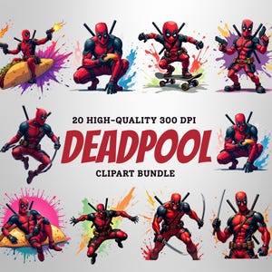 Deadpool PNG Clipart-paket: Rolig superhjältekonst för sublimering
