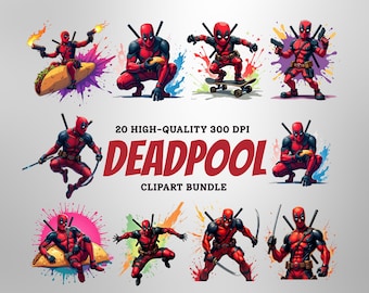 Deadpool PNG Clipart Bundle: Funny Superhero Art for Sublimation