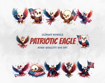 American Eagle PNG Clipart Bundle: Patriotic USA Flag Graphics (Digital Download