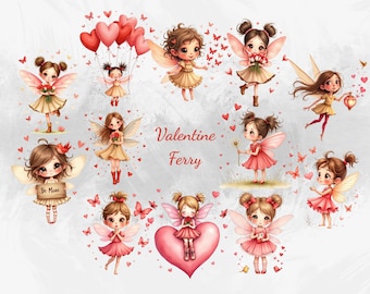 Paquete de imágenes prediseñadas de hadas de San Valentín / Hadas románticas PNG / Gráficos de San Valentín / Arte romántico de hadas / Descarga digital