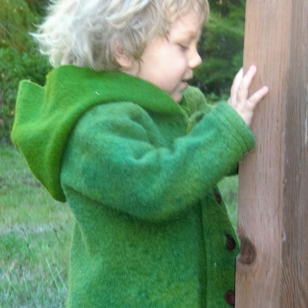 Veste à capuche en laine bouillie pour enfants avec boutons en bois de wapiti / enfant en laine / enfant magique / enfant de la forêt / Waldorfchild