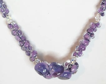 Handblown Purple Glass Bead Necklace: Artisan Crafted Mermaid Clasp Mothers Day Jewelry