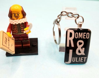 Romeo and Juliet Keychain: Handcrafted Resin Book Cover, Shakespeare Gift