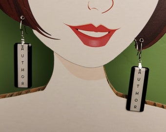 Handmade Author Earrings: Black & White Resin Jewelry Gift