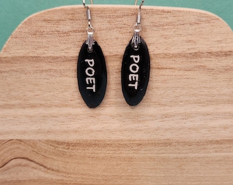Earrings for a Poet Long Black Resin Dangles for Rhymer or Verse Novelist, Literary Jewelry makes great Gift or Book Release Present
