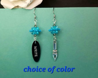 Asymmetrical Pen Nib Earrings: Calligraphy Writer Jewelry Gift