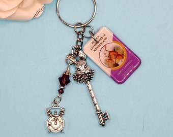 Alice in Wonderland Keychain: Book Lover Gift with White Rabbit & Clock