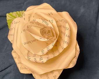 Book Page Rose Corsage: Silver Filigree Vase, Literary Gift