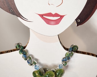 Handblown Glass Teardrop Necklace: Aqua Blue Green Ocean Jewelry