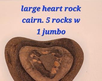 Jumbo Heart Shaped Rock Cairn, Pacific Ocean Beach Rocks:  Zen Garden Decor
