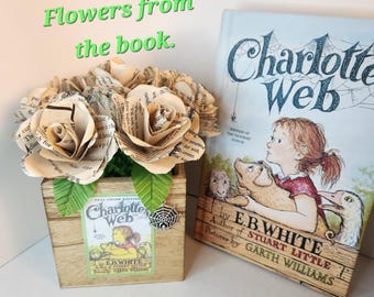 Charlotte's Web Upcycled Book Page Flower Bouquet, Teacher Appreciation Librarian Gift