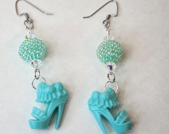 Turquoise Barbie Shoe Earrings, Upcycled Jewelry from Toy Includes Shipping