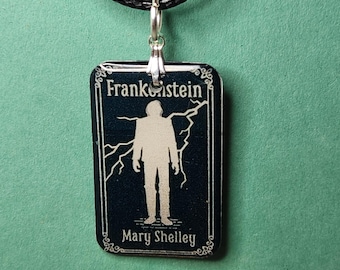 Frankenstein Book Cover Necklace: Handcrafted Resin Pendant, Gift for Readers