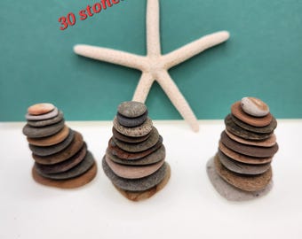 Mini Rock Cairns: 30 Smooth Beach Stones for Stacking & Zen Garden, Natural Father's Day Gift