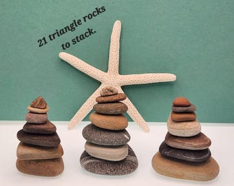 Triangle Rock Cairns, Beach Stone Stacking Art, Zen Garden Decor