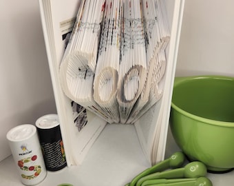 Folded Book Art: Upcycled Cookbook Kitchen Decor, Father's Day Gift