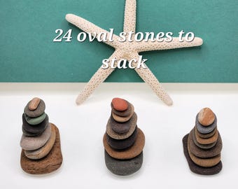 Oval Rock Cairn Kit: 24 Thin Beach Stones for Stacking, Challenge Level