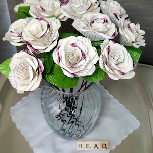Bouquet One Dozen Book Page Roses From Poems, Handcrafted Paper Flowers ...