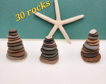 Mini Rock Cairns: 30 Smooth Beach Stones for Stacking & Zen Garden, Natural Father's Day Gift