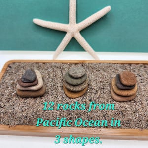 Mini Zen Garden Rock Cairn Kit: Pacific Ocean Stones, Bamboo Tray