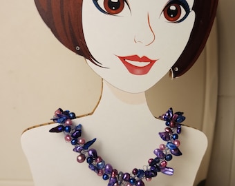 Freshwater Pearl Necklace Unique Mother's Day Gift in Blue Purple and Pink