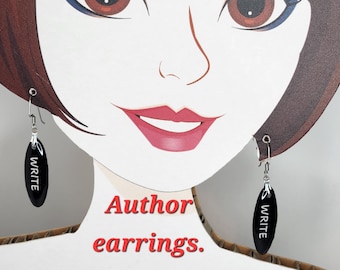 Earrings for Writers or Authors, Handcrafted Elegant Long Black Dangles with the word Write, Great Gift for Someone Writing a Book or Novel
