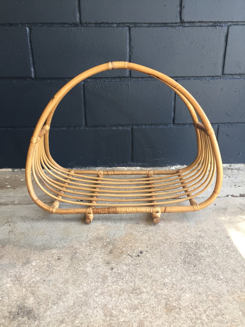 Vintage bamboo basket/magazine holder Etsy