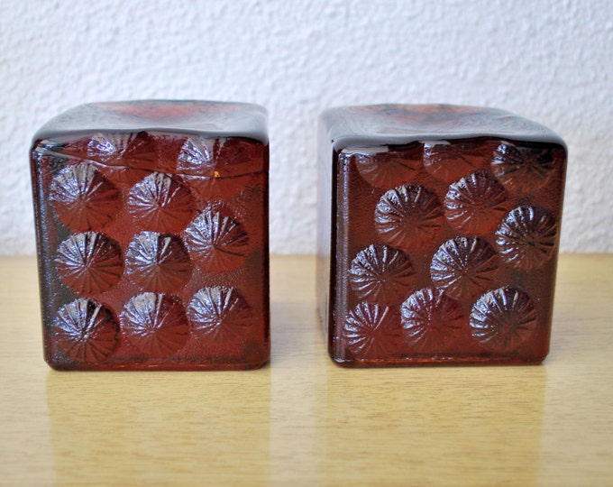 SALE Pair of Blenko Red Glass Block Intaglio Pinwheel Bookends Etsy