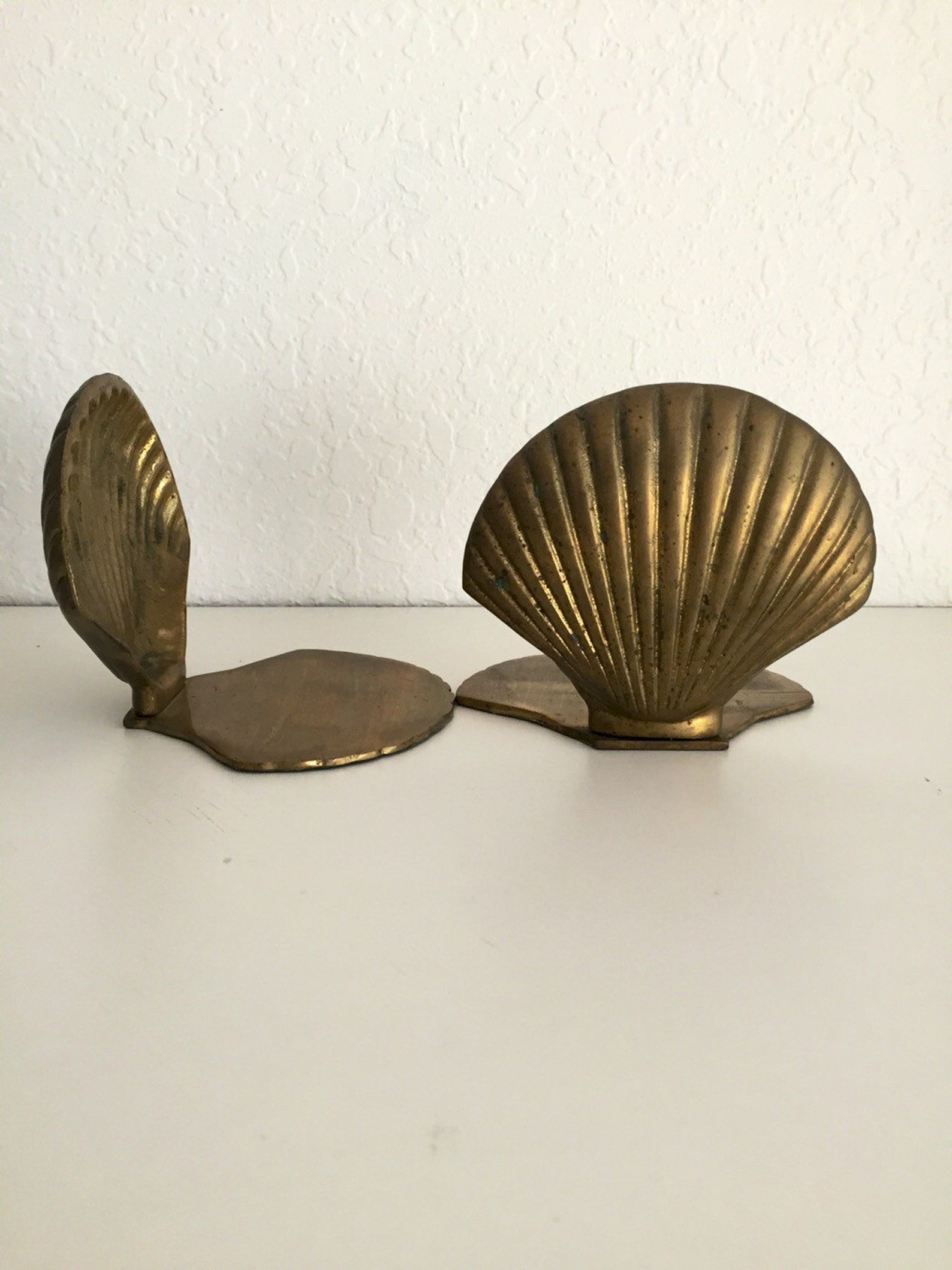 Vintage Brass Shell Bookends Etsy