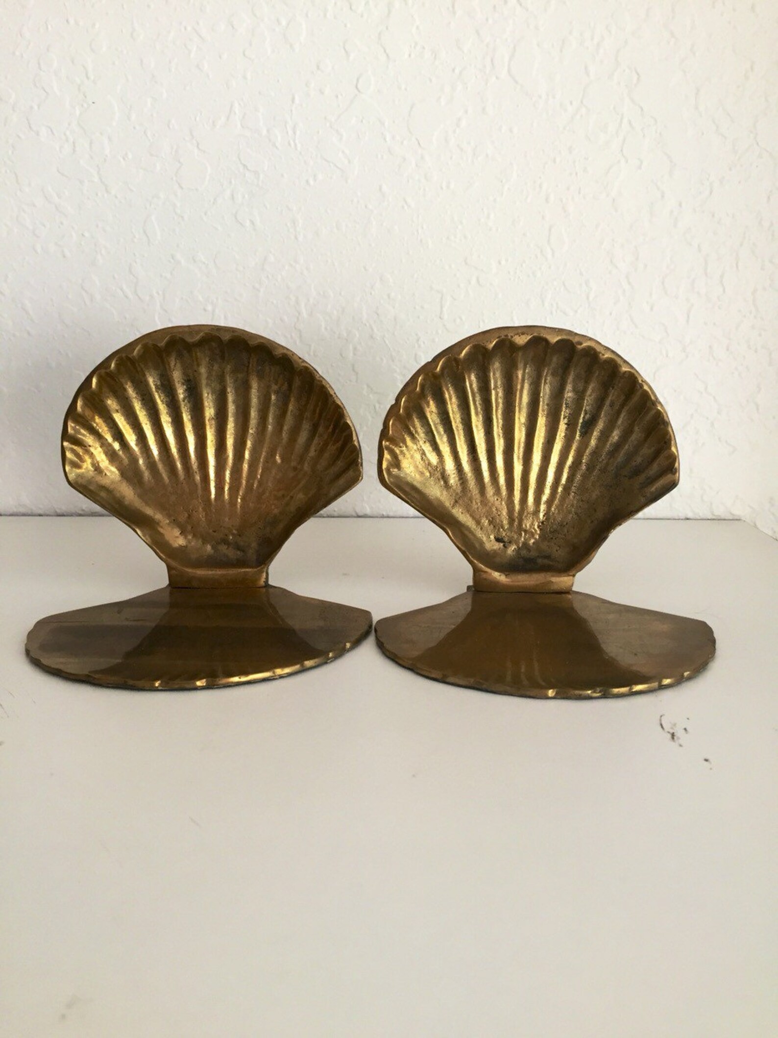 Vintage Brass Shell Bookends Etsy