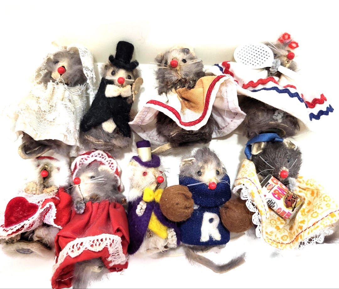 Mouse With Ruffle Fur Vintage West Germany Fur Toy Mouse Lot of 9 Mice in Anthropomorphic ...
