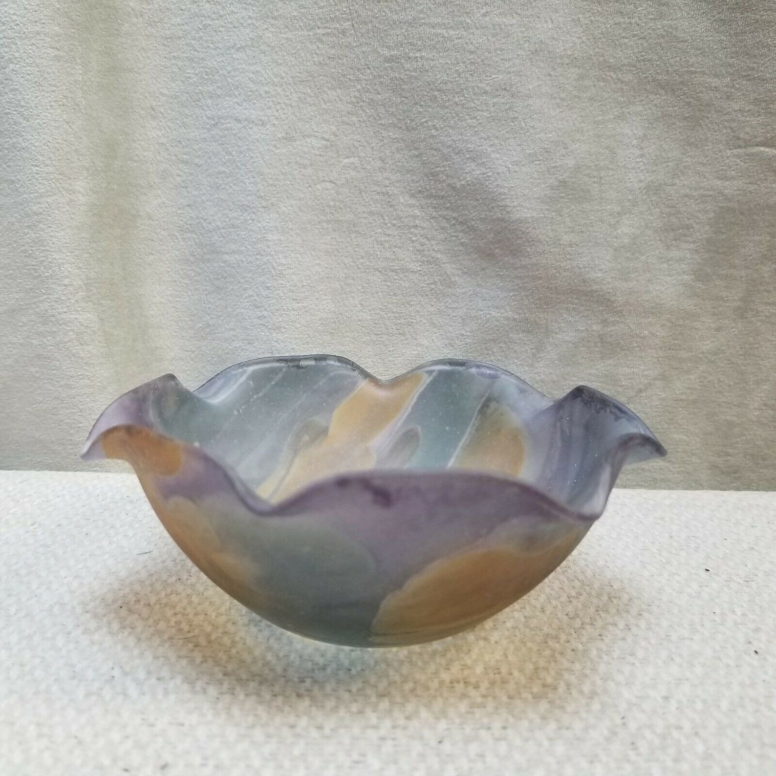 Rueven Nouveau Art Glass Hand Painted Watercolor Ruffle Edge Etsy